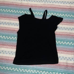 LNA black ribbed t-shirt with asymmetrical shoulder cutouts